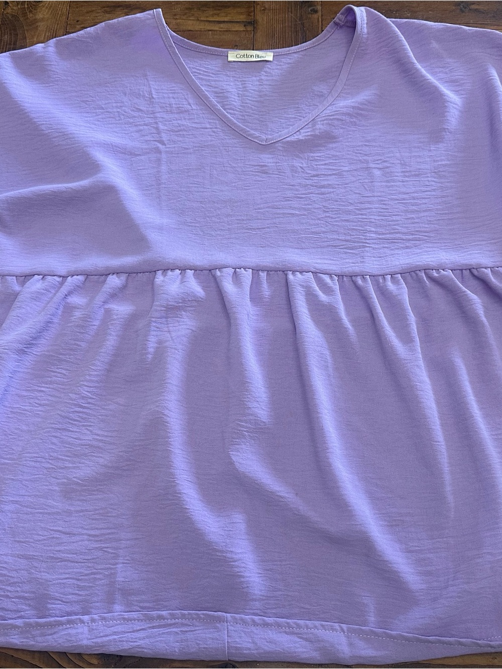 Cotton Blue Lavender Peplum V-Neck Top- oversized fit